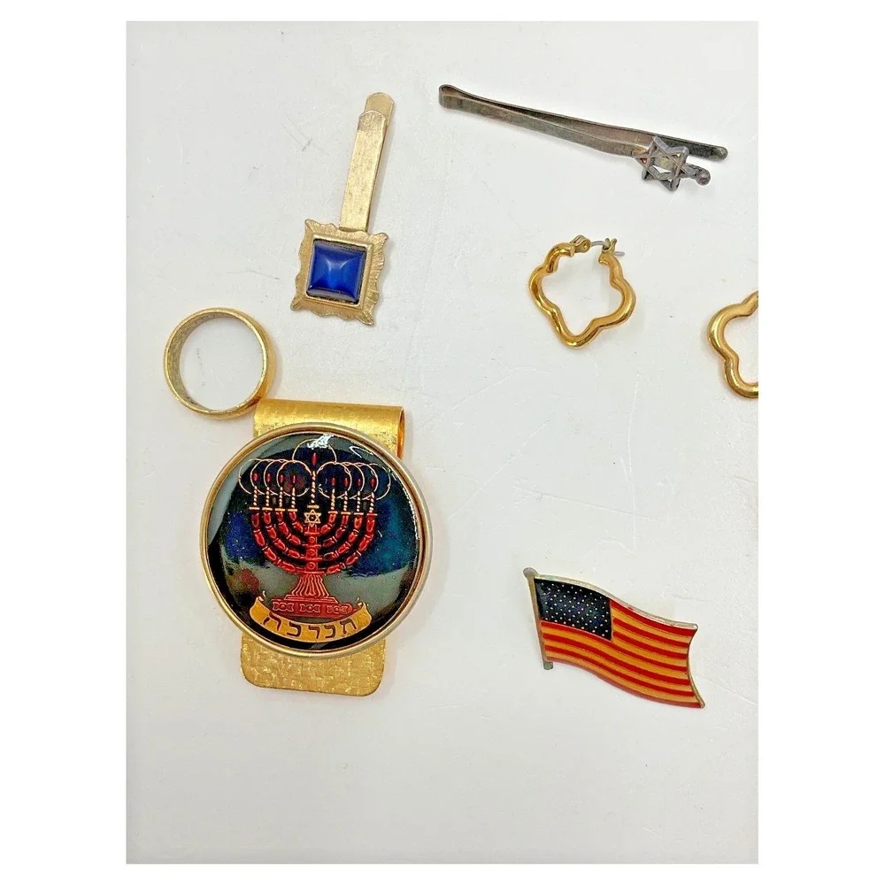 Vintage Jewish Jewelry Lot Menorah Money‎ Clip Star of David Pin